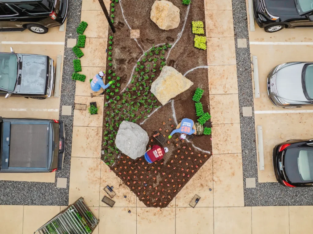 Willis Commercial Landscaping aerial view at Dolese headquarters