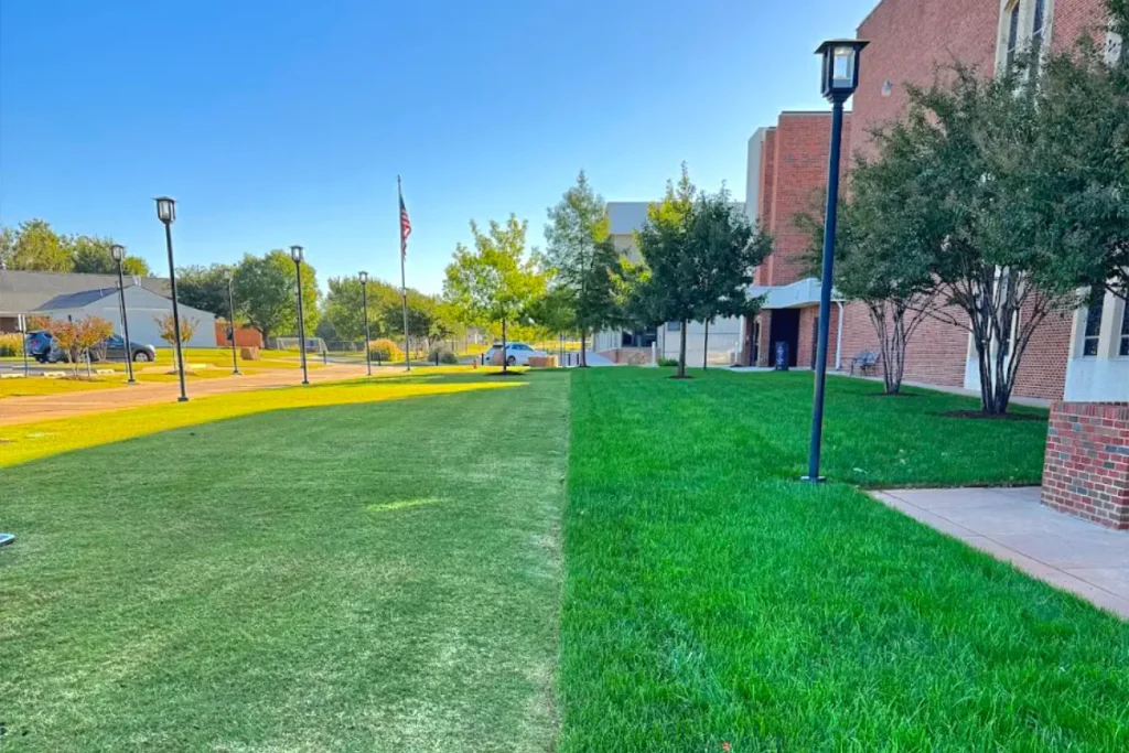 Before and After mowed lawn at Christian Heritage Academy