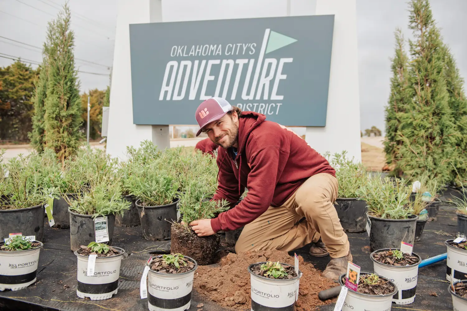 Oklahoma City Adventure District tree planting by Willis Commercial Landscaping