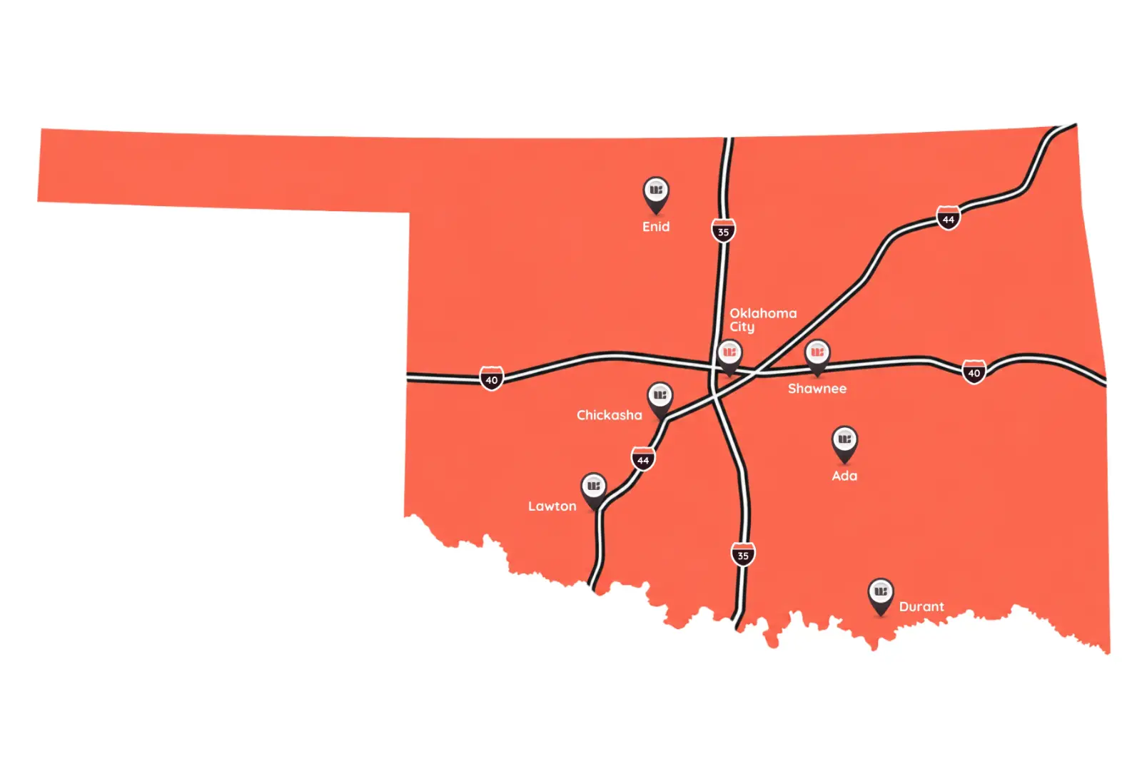 Map of Aldi's Oklahoma locations serviced by Willis Commercial Landscaping Map of Aldi's Oklahoma locations serviced by Willis Commercial Landscaping