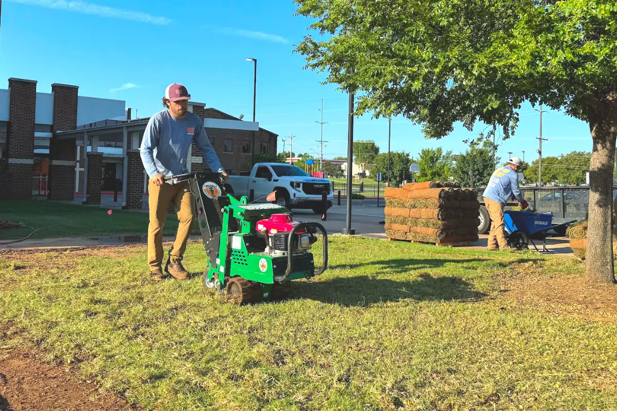 Willis Commercial Landscaping team providing maintenance care at Christian Heritage Academy in Del City