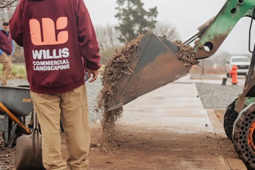 Willis Commercial Landscaping performing mulch installation at Dolese Support Services Center